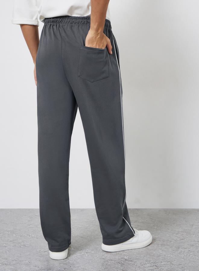 Styli Men Grey Track Pants with White Piping - Image 3